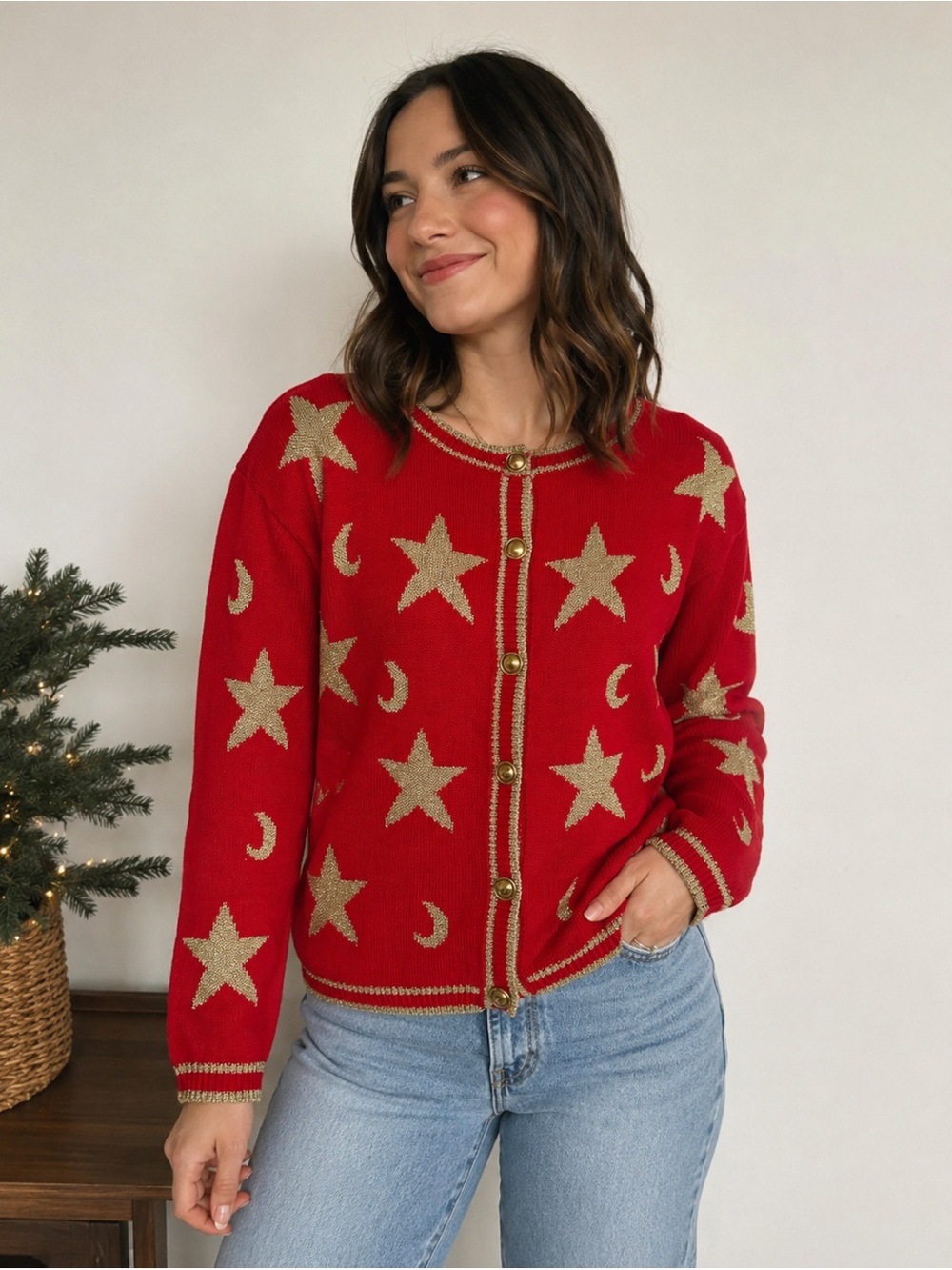 Vintage Epogee Star & Moon Cardigan Sweater Size Medium New